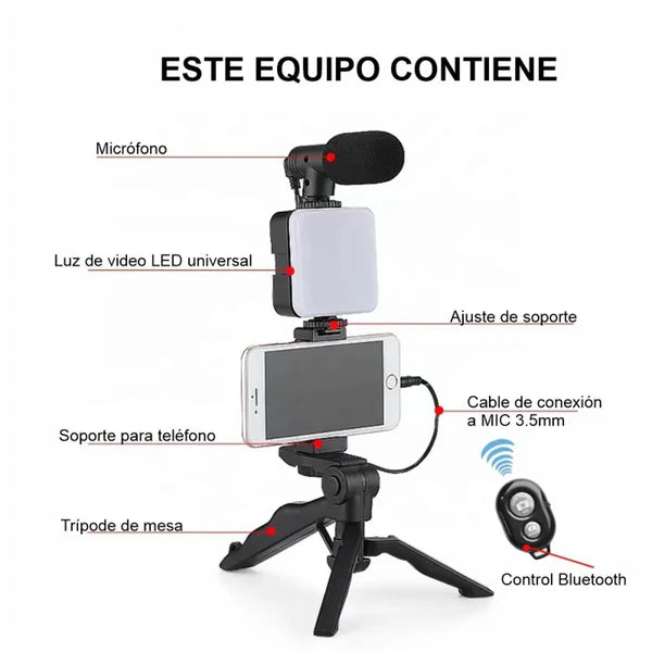 Kit de Grabación para Celular con Luz LED y Micrófono 🎤📱